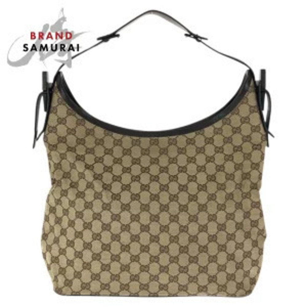 Gucci GG canvas leather shoulder bag Handbag beige dark brown